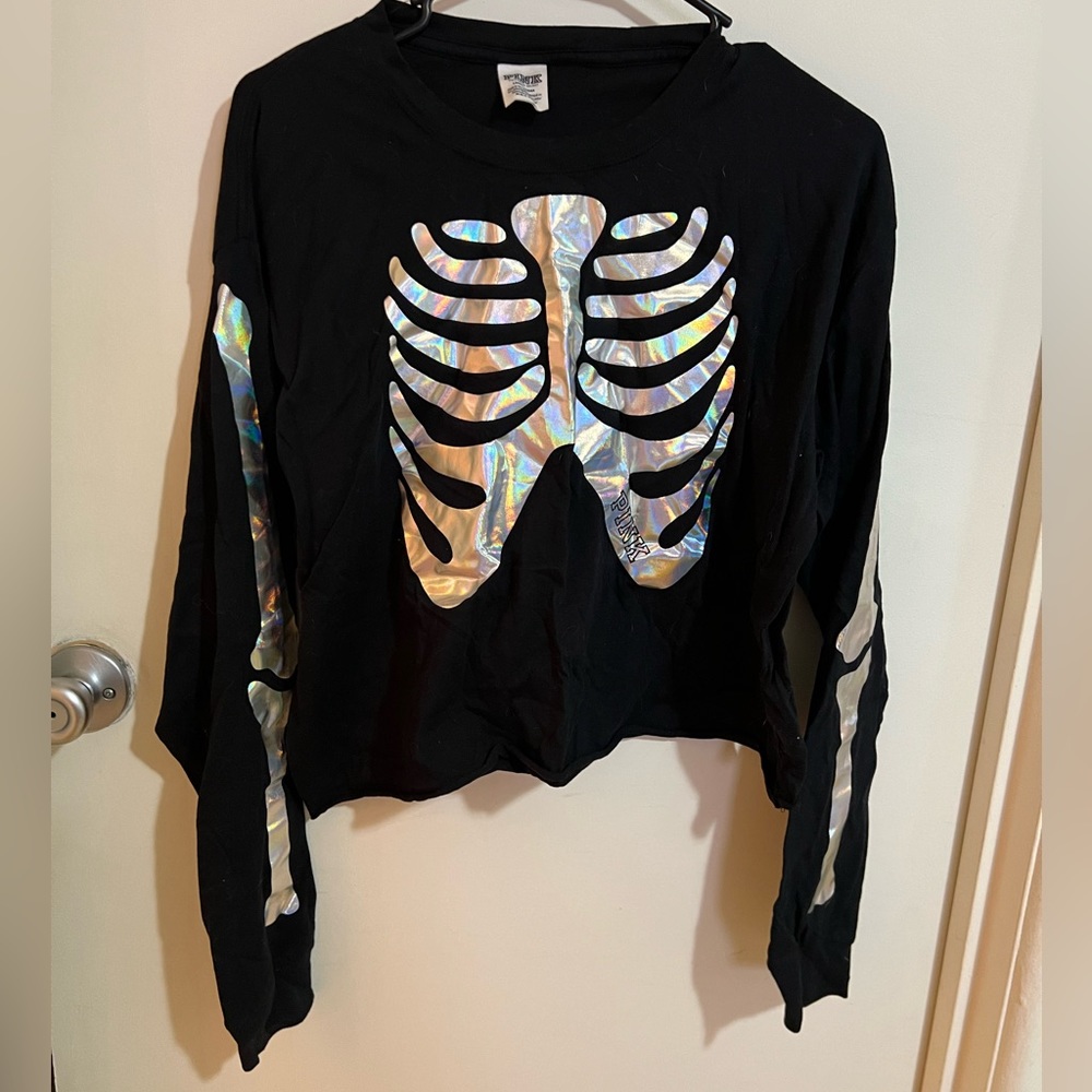 VS pink holographic skeleton cropped sweatshirt
